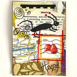 ACEO Original Mixed Media Art US Postage Stamp Tristina Dietz Elmes ATC